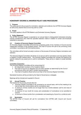 Honorary Degree & Awards Policy and Procedure