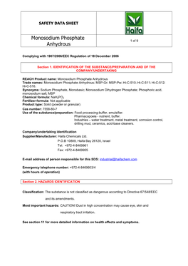 Monosodium Phosphate 1 of 9 Anhydrous