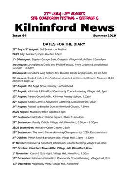 Kilninford News Issue 64 Summer 2019