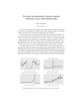 Tor and Circumvention: Lessons Learned (Abstract to Go with Invited Talk)