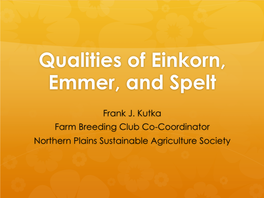 Qualities of Einkorn, Emmer, and Spelt