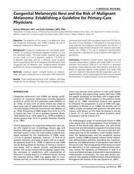 Congenital Melanocytic Nevi and the Risk of Malignant Melanoma: Establishing a Guideline for Primary-Care Physicians