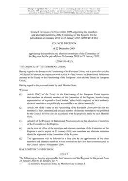 Council Decision of 22 December 2009 Appointing the Members And