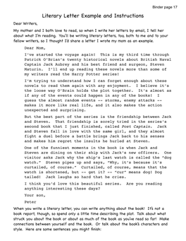 Literary Letter Example and Instructions Dear Writers, My Mother and I Both Love to Read, So When I Write Her Letters by Email, I Tell Her About What I’M Reading