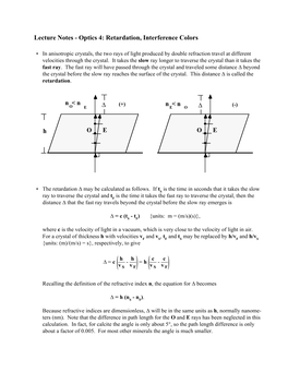 Lecture Notes - Optics 4: Retardation, Interference Colors