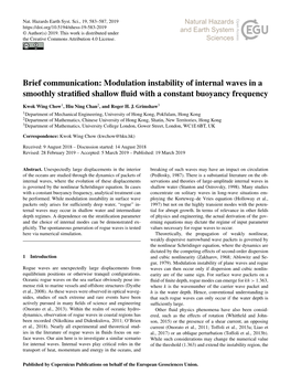 Brief Communication: Modulation Instability of Internal Waves in a Smoothly Stratified Shallow Fluid with a Constant Buoyancy Fr