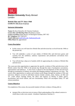 British Film and TV Since 1960 COM FT 316 (Core Course)