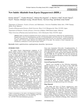 New Indole Alkaloids from Kopsia Singapurensis (RIDL.)