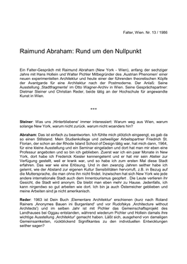 Raimund Abraham: Rund Um Den Nullpunkt