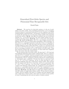 Generalized First-Order Spectra and Polynomial-Time Recognizable Sets