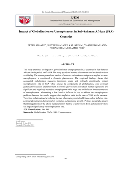 IJEM Impact of Globalization on Unemployment in Sub-Saharan