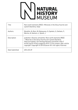 Rare Earth Elements (REE)-Minerals in the Silius Fluorite Vein System 2 (Sardinia, Italy)