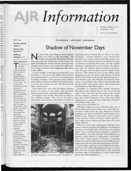 Shadow of November Days Special P.4 Difticult O Time of the Year Brings So Many Anniver­ a Turning Point in German History When - in a Clas­ Dialogue P