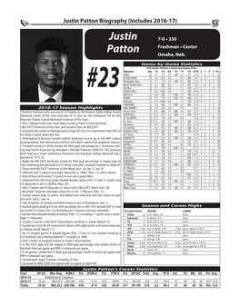 Justin Patton Biography (Includes 2016-17)