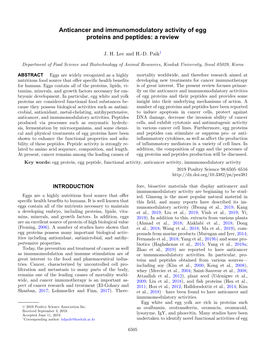 Anticancer and Immunomodulatory Activity of Egg Proteins and Peptides: a Review