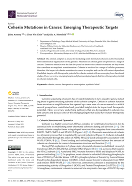 Cohesin Mutations in Cancer: Emerging Therapeutic Targets