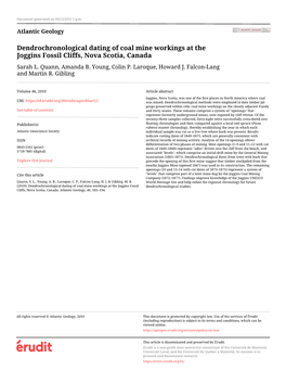 Dendrochronological Dating of Coal Mine Workings at the Joggins Fossil Cliffs, Nova Scotia, Canada Sarah L