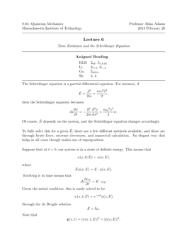 Lecture 6: Time Evolution and the Schrödinger Equation