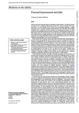 Medicine in the Elderly Postural Hypotension and Falls Postgrad Med J: First Published As 10.1136/Pgmj.71.835.278 on 1 May 1995