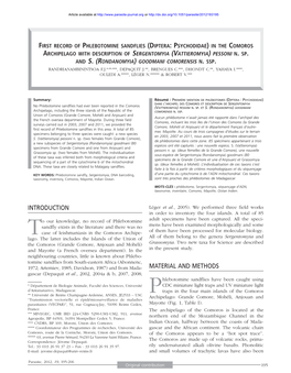 (Diptera: Psychodidae\) in the Comoros Archipelago