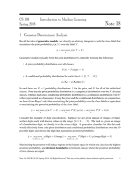 Note 18 : Gaussian Discriminant Analysis