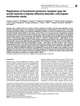 Replication of Functional Serotonin Receptor Type 3A and B Variants in Bipolar Affective Disorder: a European Multicenter Study