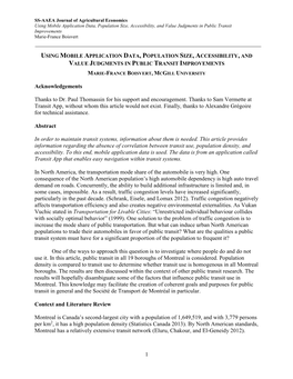 Using Mobile Application Data, Population Size, Accessibility, and Value Judgments in Public Transit Improvements Marie-France Boisvert