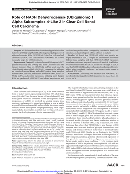 1 Alpha Subcomplex 4-Like 2 in Clear Cell Renal Cell Carcinoma Denise R