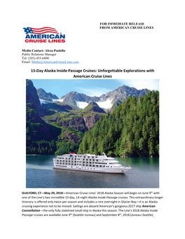 15-Day Alaska Inside Passage Cruises: Unforgettable Explorations with American Cruise Lines