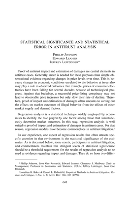 Statistical Significance and Statistical Error in Antitrust Analysis