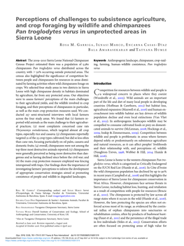 Perceptions of Challenges to Subsistence Agriculture, and Crop Foraging by Wildlife and Chimpanzees Pan Troglodytes Verus in Unprotected Areas in Sierra Leone