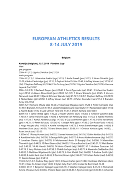 European Athletics Results 8-14 July 2019