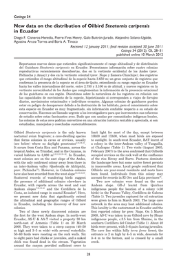 New Data on the Distribution of Oilbird Steatornis Caripensis in Ecuador Diego F