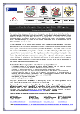 MUNICIPALITY Laingsburg Central Karoo District Beaufort West Prince