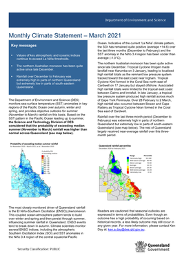 Monthly Climate Statement – March 2021 Ocean