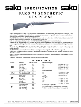 Specification Sako 75 Synthetic Stainless