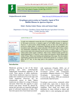 Tyrophagus Putrescentiae As Causative Agent of Wet Bubble Disease in Agaricus Bisporus