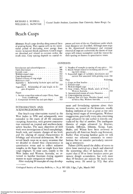 RICHARD J. RUSSELL WILLIAM G. Mcintire Coastal Studies Institute, Louisiana State University, Baton Rouge, La. Beach Cusps Abstr