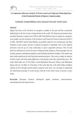 A Comparative Discourse Analysis of Western and Local (Nigerian) Media Depictions of the Presidential Pardon of Diepreye Alamieyeseigha