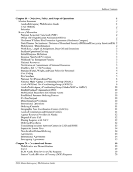 2020 Alaska Interagency Mobilization Guide Table of Contents
