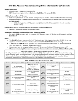 2020-2021 Advanced Placement Exam Registration Information for GCPS Students