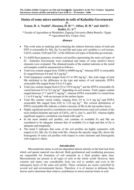 Status of Some Micronutrients in Soils of El - Kaluobia Governorate