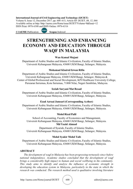 Strengthening and Enhancing Economy and Education Through Waqf in Malaysia