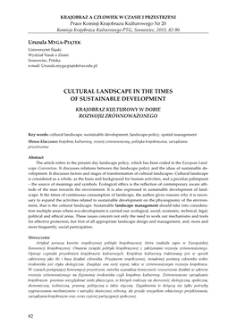 Cultural Landscape in the Times of Sustainable Development