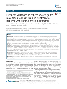 Frequent Variations in Cancer-Related Genes May Play Prognostic Role in Treatment of Patients with Chronic Myeloid Leukemia Alexander V