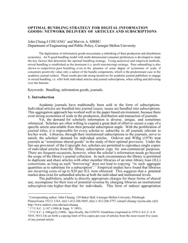 Optimal Bundling Strategy for Digital Information Goods: Network Delivery of Articles and Subscriptions