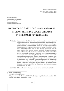 High-Voiced Dark Lords and Boggarts in Drag: Feminine-Coded Villainy in the Harry Potter Series