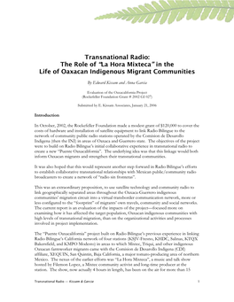 Transnational Radio: the Role of “La Hora Mixteca” in the Life of Oaxacan Indigenous Migrant Communities