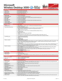 Version Information Product Name Microsoft® Wireless Keyboard 3000