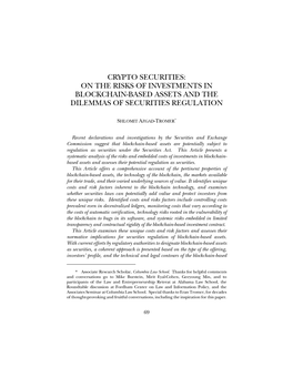 On the Risks of Investments in Blockchain-Based Assets and the Dilemmas of Securities Regulation